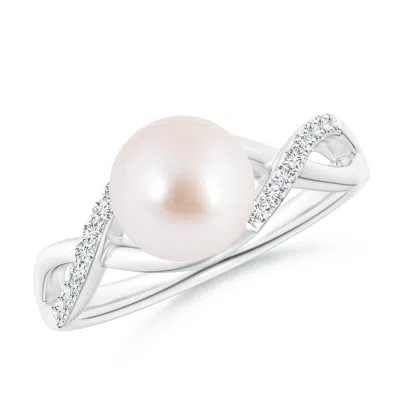 ANGARA ANGARA 8MM JAPANESE AKOYA PEARL CRISS CROSS SHANK ENGAGEMENT RING