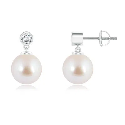 ANGARA ANGARA 8MM JAPANESE AKOYA PEARL DROP EARRINGS WITH BEZEL DIAMOND