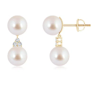 ANGARA ANGARA 8MM JAPANESE AKOYA PEARL DROP EARRINGS WITH TRIO DIAMONDS