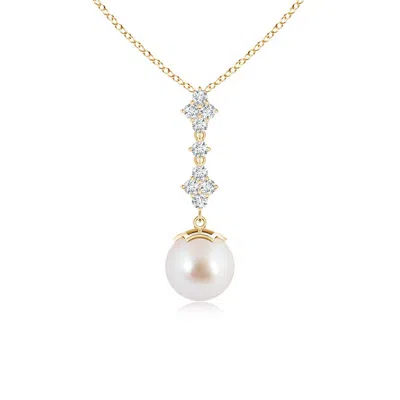 ANGARA ANGARA 8MM JAPANESE AKOYA PEARL DROP PENDANT WITH DIAMOND CLUSTERS