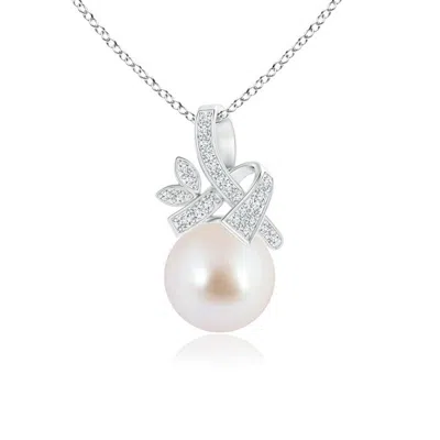 ANGARA ANGARA 8MM JAPANESE AKOYA PEARL PENDANT WITH DIAMOND RIBBON