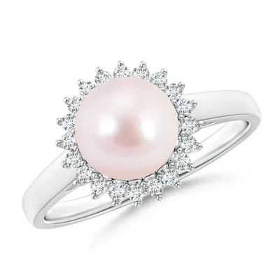 ANGARA ANGARA 8MM JAPANESE AKOYA PEARL RING WITH FLORAL HALO