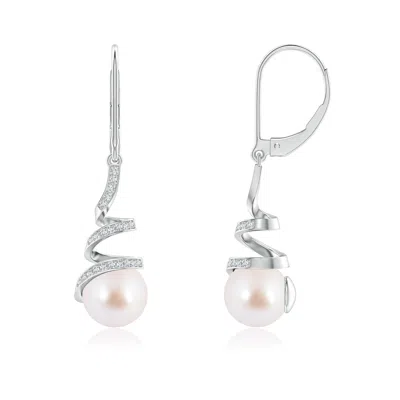 ANGARA ANGARA 8MM JAPANESE AKOYA PEARL SPIRAL RIBBON DROP EARRINGS