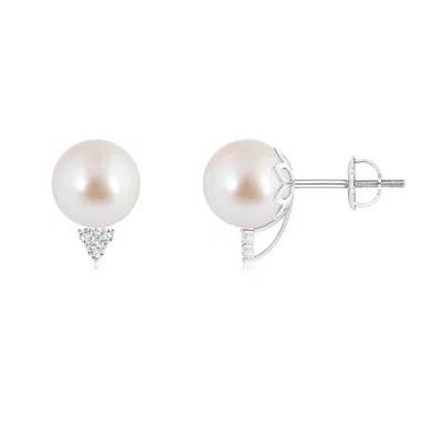 ANGARA ANGARA 8MM JAPANESE AKOYA PEARL STUD EARRINGS WITH DIAMOND TRIO
