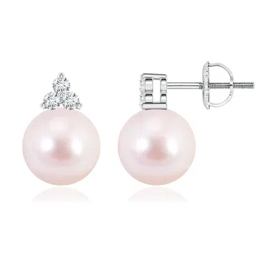 ANGARA ANGARA 8MM JAPANESE AKOYA PEARL STUD EARRINGS WITH TRIO DIAMONDS