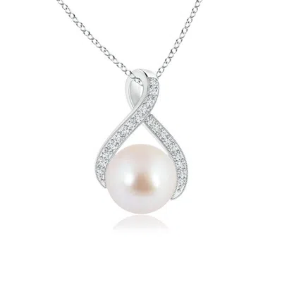 ANGARA ANGARA 8MM JAPANESE AKOYA PEARL SWIRL RIBBON PENDANT WITH DIAMONDS