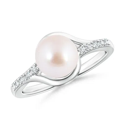 ANGARA ANGARA 8MM SOLITAIRE JAPANESE AKOYA PEARL BYPASS RING WITH DIAMONDS