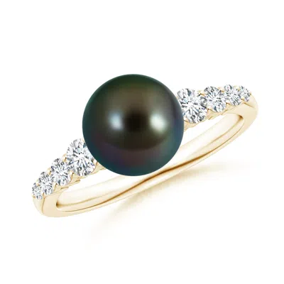 ANGARA ANGARA 8MM TAHITIAN PEARL RING WITH GRADUATED DIAMONDS