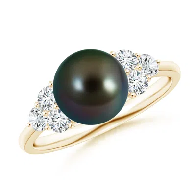 ANGARA ANGARA 8MM TAHITIAN PEARL TRIO DIAMOND RING