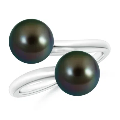ANGARA ANGARA 8MM TAHITIAN PEARL TWO STONE BYPASS RING