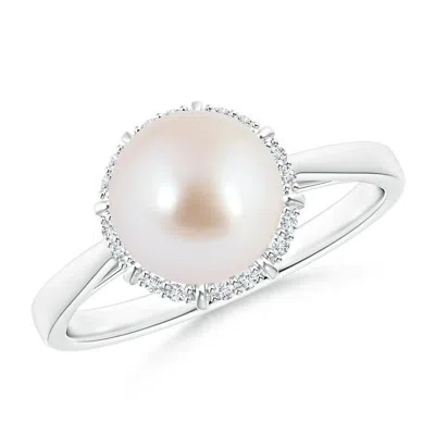 ANGARA ANGARA 8MM VICTORIAN STYLE JAPANESE AKOYA PEARL AND DIAMOND RING