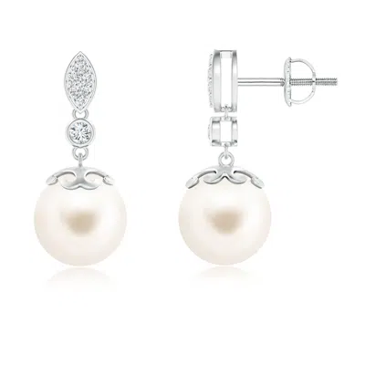 ANGARA ANGARA 9MM FRESHWATER PEARL EARRINGS WITH DIAMOND LEAF MOTIF