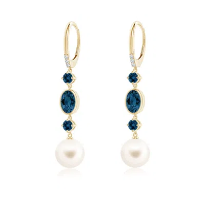 ANGARA ANGARA 9MM FRESHWATER PEARL EARRINGS WITH LONDON BLUE TOPAZES