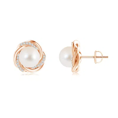 ANGARA ANGARA 9MM FRESHWATER PEARL KNOT EARRINGS WITH DIAMONDS