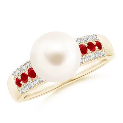 ANGARA ANGARA 9MM FRESHWATER PEARL RING WITH RUBIES