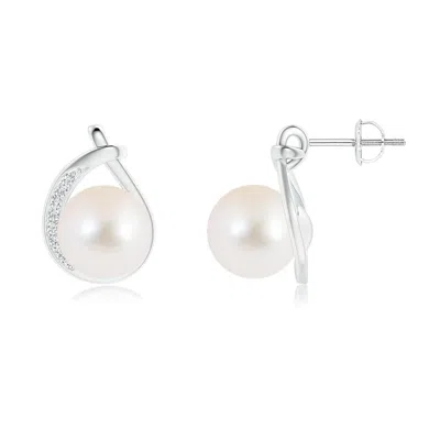 ANGARA ANGARA 9MM FRESHWATER PEARL STUD EARRINGS WITH PAVE DIAMONDS