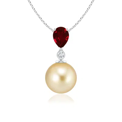 ANGARA ANGARA 9MM GOLDEN SOUTH SEA PEARL & PEAR RUBY DROP PENDANT