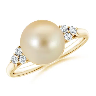 ANGARA ANGARA 9MM GOLDEN SOUTH SEA PEARL RING WITH TRIO DIAMONDS