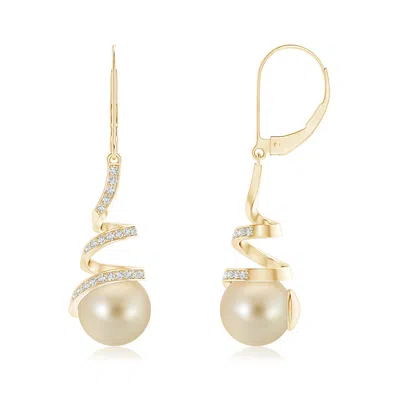 ANGARA ANGARA 9MM GOLDEN SOUTH SEA PEARL SPIRAL RIBBON DROP EARRINGS
