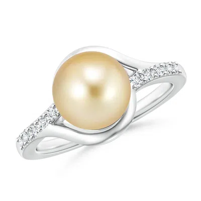 ANGARA ANGARA 9MM SOLITAIRE GOLDEN SOUTH SEA PEARL BYPASS RING WITH DIAMONDS