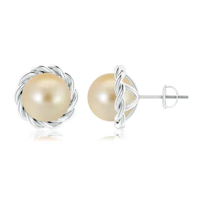 ANGARA ANGARA 9MM SOLITAIRE GOLDEN SOUTH SEA PEARL TWIST ROPE STUDS