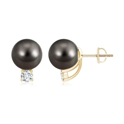 ANGARA ANGARA 9MM SOLITAIRE TAHITIAN PEARL STUDS WITH DIAMOND