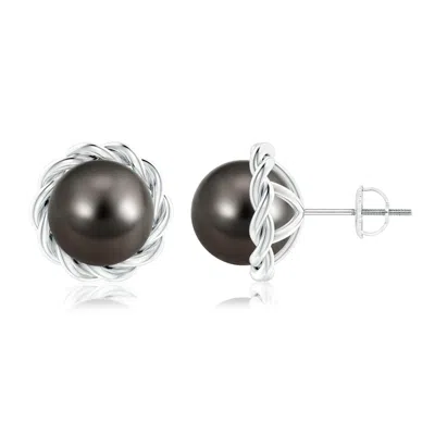 ANGARA ANGARA 9MM SOLITAIRE TAHITIAN PEARL TWIST ROPE STUDS