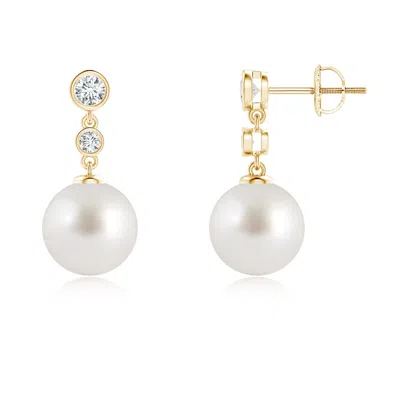 ANGARA ANGARA 9MM SOUTH SEA PEARL DROP EARRINGS WITH BEZEL DIAMONDS