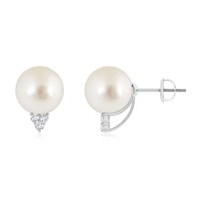 ANGARA ANGARA 9MM SOUTH SEA PEARL EARRINGS WITH DIAMOND TRIO