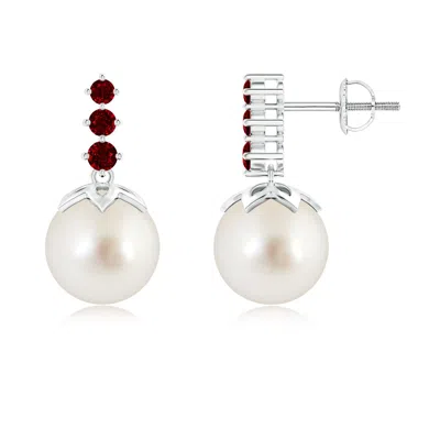 ANGARA ANGARA 9MM SOUTH SEA PEARL EARRINGS WITH GRADUATED RUBY