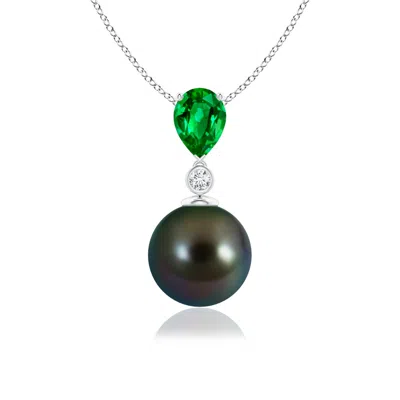 ANGARA ANGARA 9MM TAHITIAN PEARL & PEAR EMERALD DROP PENDANT