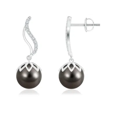 ANGARA ANGARA 9MM TAHITIAN PEARL FLAME EARRINGS WITH DIAMONDS
