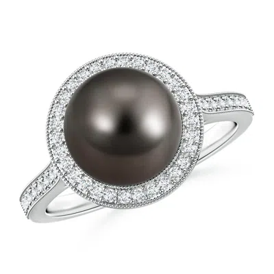 ANGARA ANGARA 9MM TAHITIAN PEARL HALO RING WITH MILGRAIN