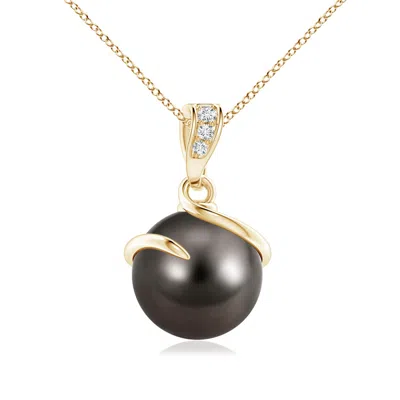 ANGARA ANGARA 9MM TAHITIAN PEARL SPIRAL PENDANT WITH DIAMONDS