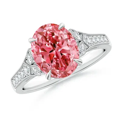 ANGARA AEON VINTAGE INSPIRED OVAL LAB-GROWN FANCY INTENSE PINK DIAMOND SOLITAIRE ENGAGEMENT RING WITH MILGR
