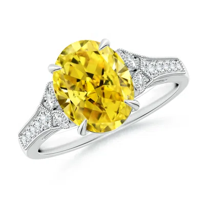 ANGARA AEON VINTAGE INSPIRED OVAL LAB-GROWN FANCY INTENSE YELLOW DIAMOND SOLITAIRE ENGAGEMENT RING WITH MIL