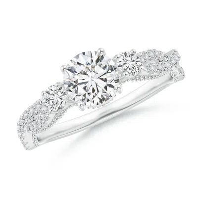 ANGARA AEON VINTAGE INSPIRED THREE STONE DIAMOND CRISS CROSS SHANK ENGAGEMENT RING