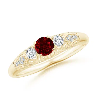 ANGARA AEON VINTAGE STYLE RUBY AND DIAMOND THREE STONE ENGAGEMENT RING