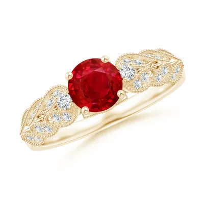 ANGARA AEON VINTAGE STYLE RUBY SOLITAIRE ENGAGEMENT RING WITH MILGRAIN