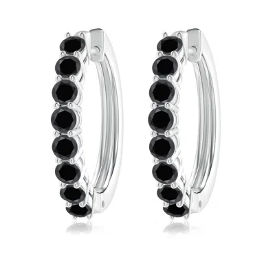 ANGARA AIRLINE-SET ENHANCED BLACK DIAMOND HINGED HOOP EARRINGS