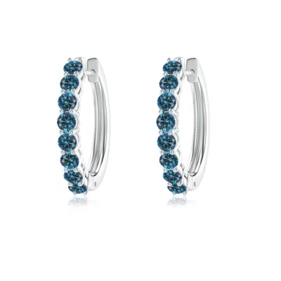 ANGARA AIRLINE-SET ENHANCED BLUE DIAMOND HINGED HOOP EARRINGS