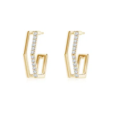 ANGARA ALTERNATING DIAMOND HEXAGONAL DOUBLE HOOP EARRINGS