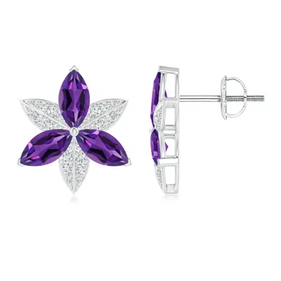 ANGARA AMETHYST AND DIAMOND TRILLIUM FLOWER STUD EARRINGS