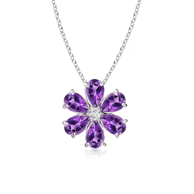 ANGARA AMETHYST FLOWER CLUSTER PENDANT WITH DIAMOND