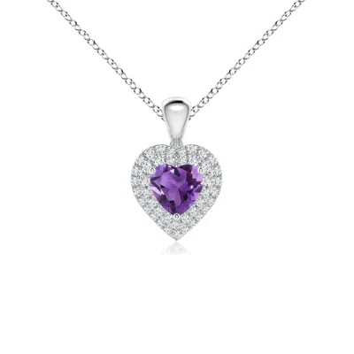 ANGARA AMETHYST HEART PENDANT WITH DIAMOND DOUBLE HALO