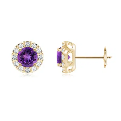 ANGARA AMETHYST STUD EARRINGS WITH BAR-SET DIAMOND HALO