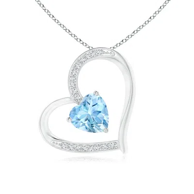ANGARA AQUAMARINE AND DIAMOND TILTED HEART PENDANT