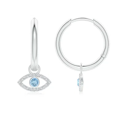 ANGARA AQUAMARINE EVIL EYE HINGED HOOP EARRINGS WITH DIAMONDS