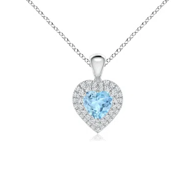 ANGARA AQUAMARINE HEART PENDANT WITH DIAMOND DOUBLE HALO