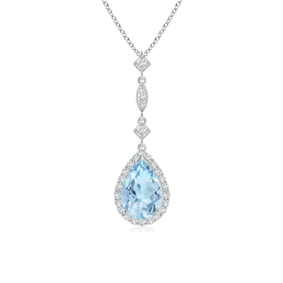 ANGARA AQUAMARINE TEARDROP PENDANT WITH DIAMOND ACCENTS